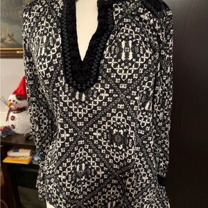 Lucky Brand Black and White Geometric Blouse